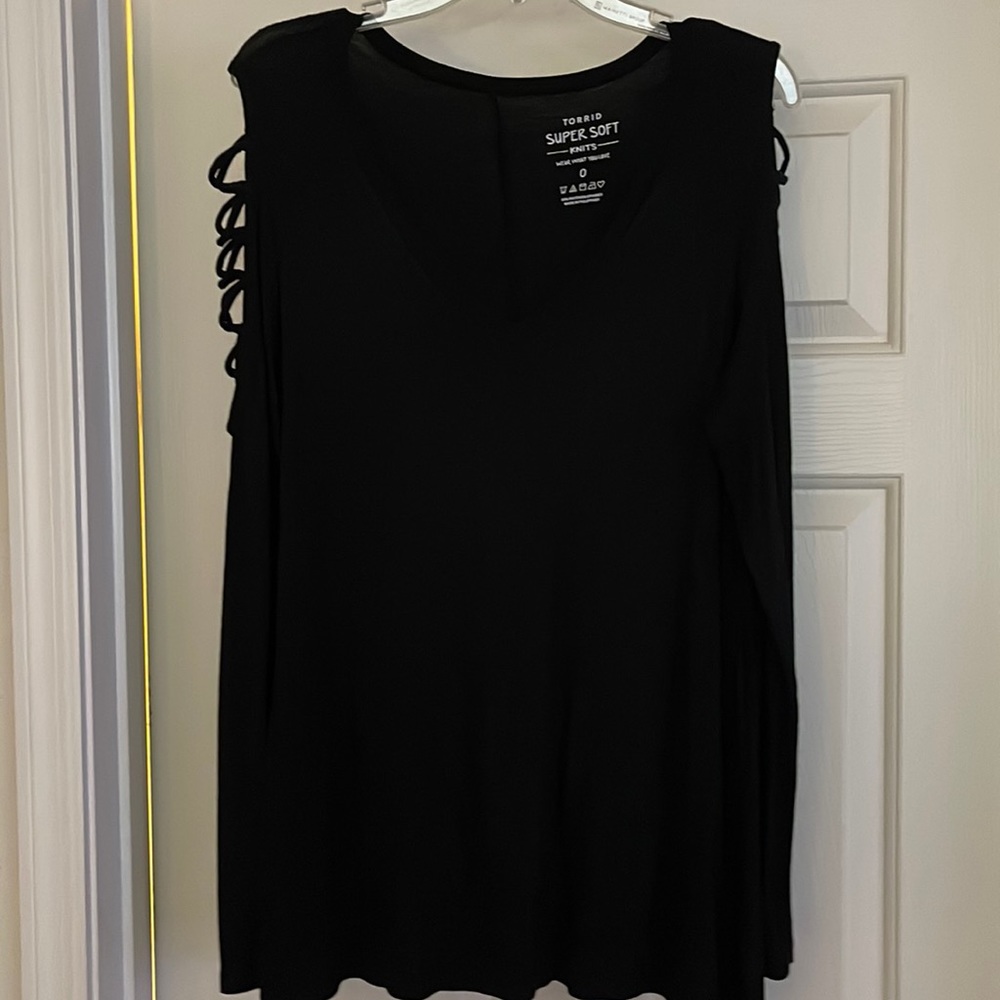 Black Jersey top with crisscross on the shoulder